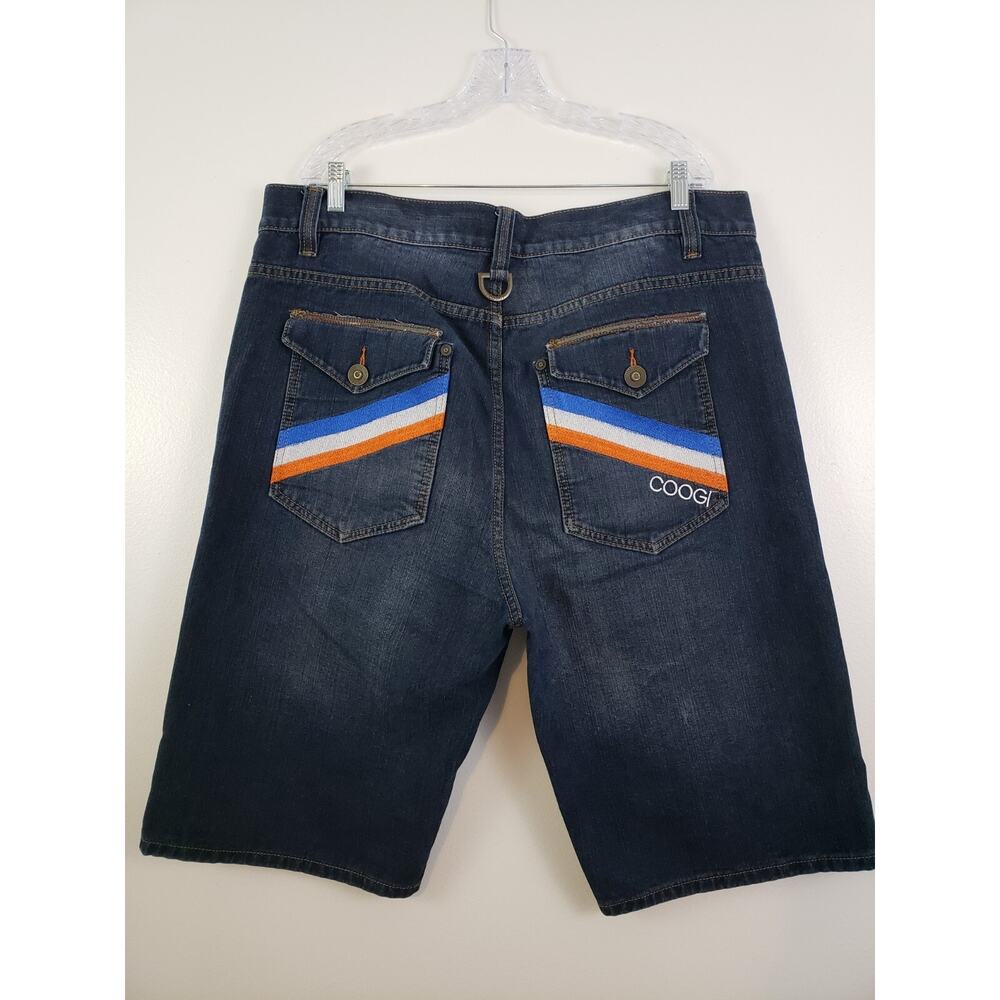 Y2K COOGI Jeans Shorts Mens 38 Hip Hop Baggy Embroidered Flap Pockets Streetwear